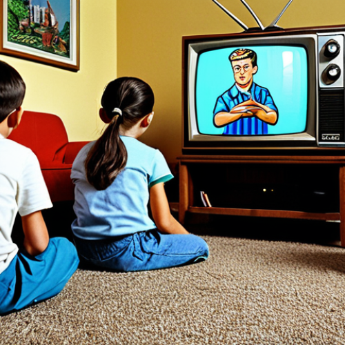 Home 14 **
"A group of fully clothed children watching a Supertron cartoon on a vintage television set in a modest living room setting from the 1990s, appropriate attire, safe for work, family-friendly, perfect anatomy, natural proportions, well-formed hands, proper finger count, professional illustration style, nostalgic atmosphere, high quality."
**