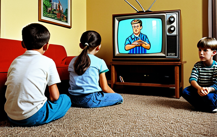 **
"A group of fully clothed children watching a Supertron cartoon on a vintage television set in a modest living room setting from the 1990s, appropriate attire, safe for work, family-friendly, perfect anatomy, natural proportions, well-formed hands, proper finger count, professional illustration style, nostalgic atmosphere, high quality."
**