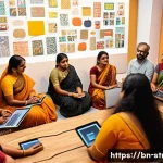 슈퍼트론 제작자와의 팬 커뮤니티 상호작용 - A vibrant digital community forum scene featuring diverse Bengali-speaking fans and creators interac...